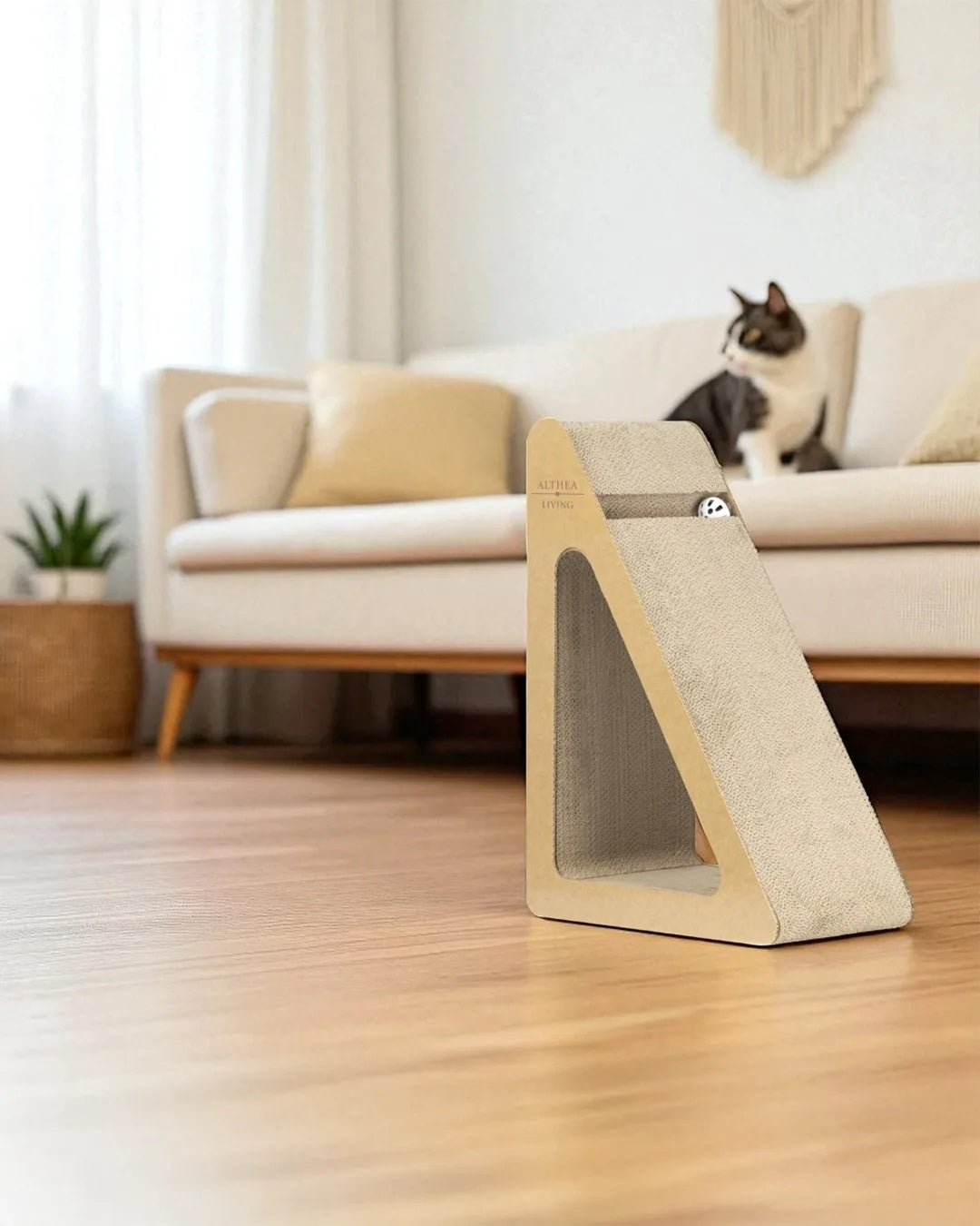 Rascador Para Gatos Rompeolas Triangular Vertical Con 6 Superficies De Rascado Althea Living 62x43x26.5cm_5