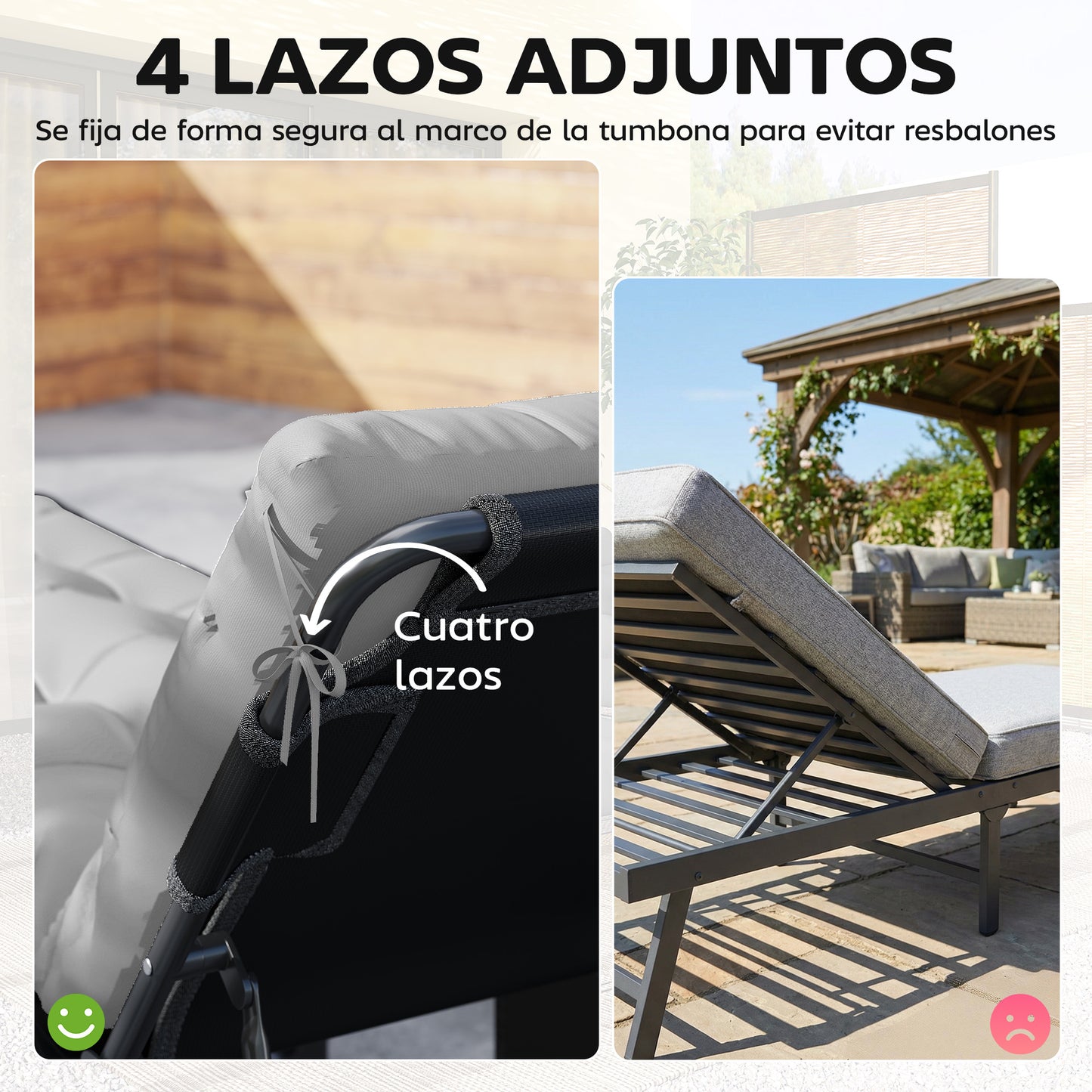 Outsunny Juego De 2 Cojines Para Tumbonas Con 4 Cintas Upf30+180x55 Cm_5