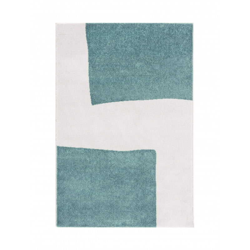 Alfombra Salón Pelo Suave Motivo Geométrico Azul Blanco 150x200cm- Decoración- Mobiliario Hogar_0