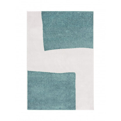 Alfombra Salón Pelo Suave Motivo Geométrico Azul Blanco 150x200cm- Decoración- Mobiliario Hogar_0