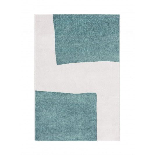 Alfombra Salón Pelo Suave Motivo Geométrico Azul Blanco 150x200cm- Decoración- Mobiliario Hogar_0
