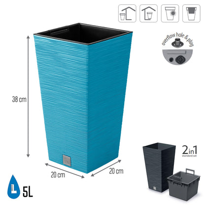 Macetero Color Azul Escandinavo, Con Depósito, Colección Furu, De 20 X 20 X 38 Cm, Capacidad De 5 L._1