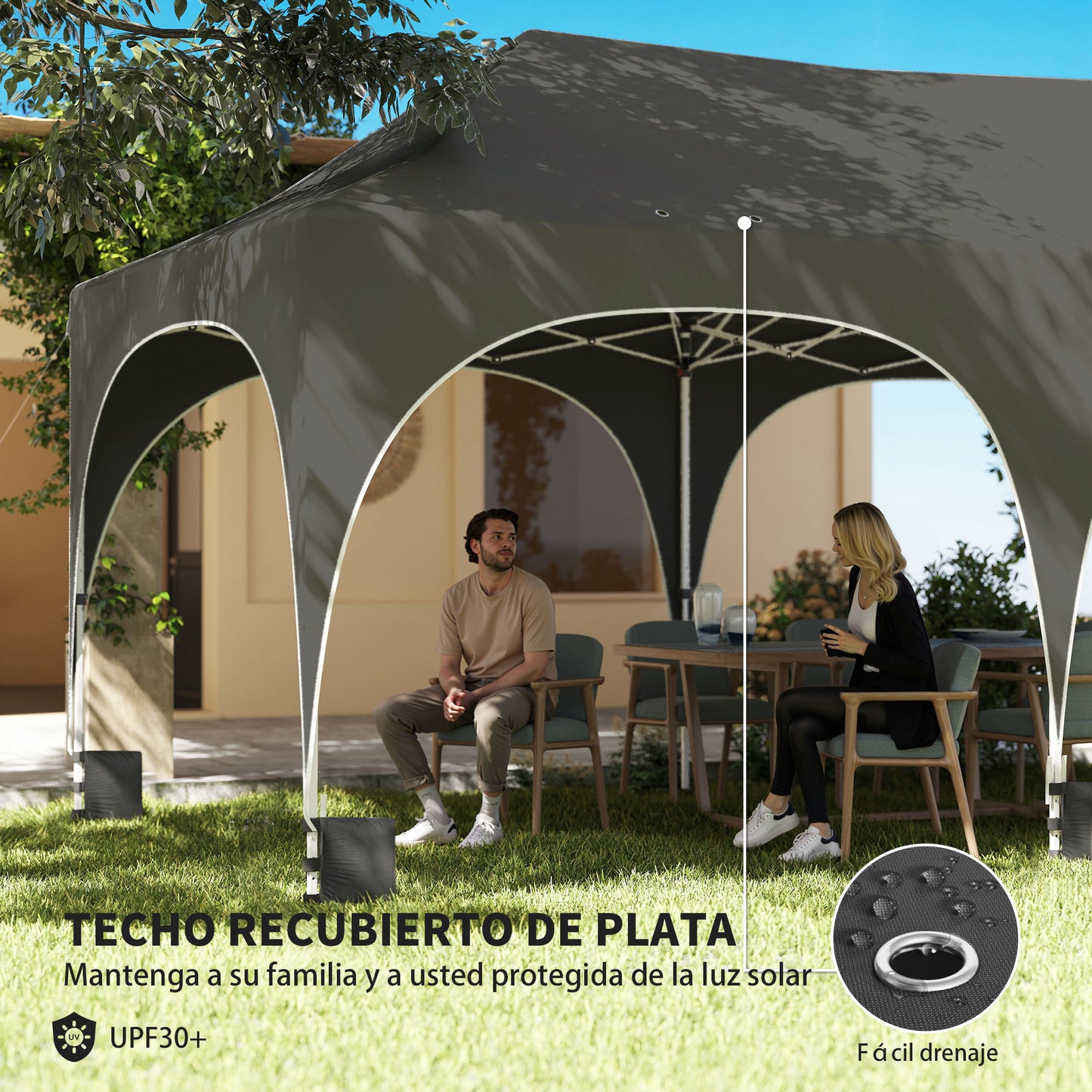 Outsunny Carpa Plegable 6x3 M Con Altura Ajustable 6 Laterales Extraíbles Gris_5