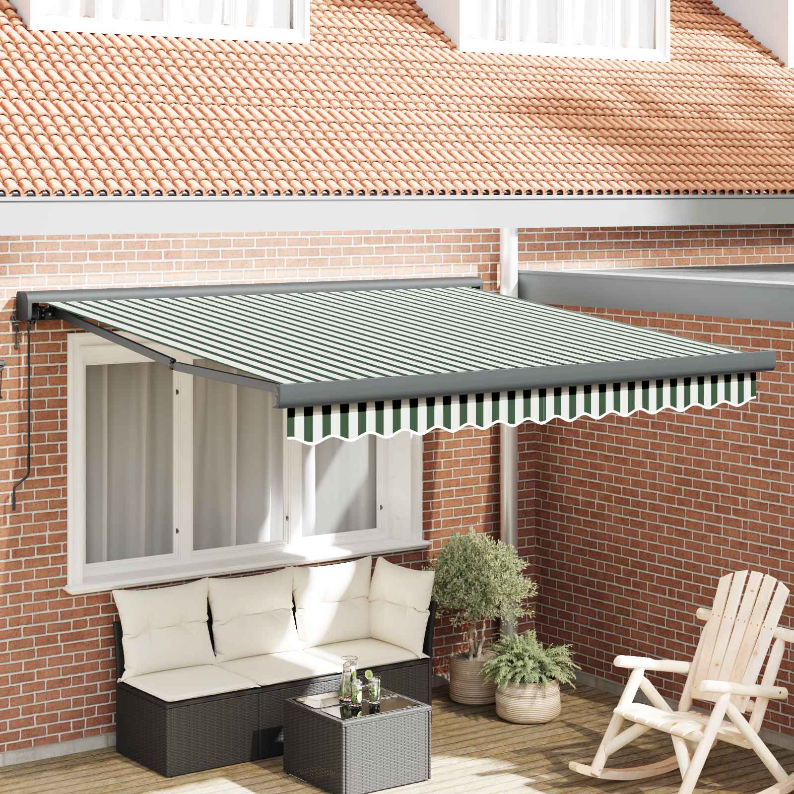 Toldo Retráctil Verde Y Blanco 300 X 250 X 165 Cm Tela Y Metal_1