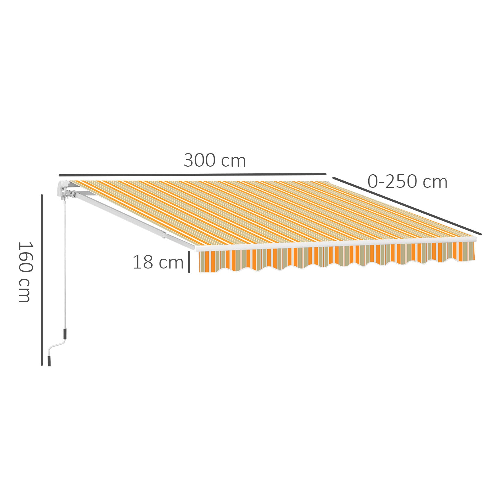Toldo 300x250cm Brazo Articulado Aluminio Tejido 280g/m² Rayas Amarillo Blanco_2