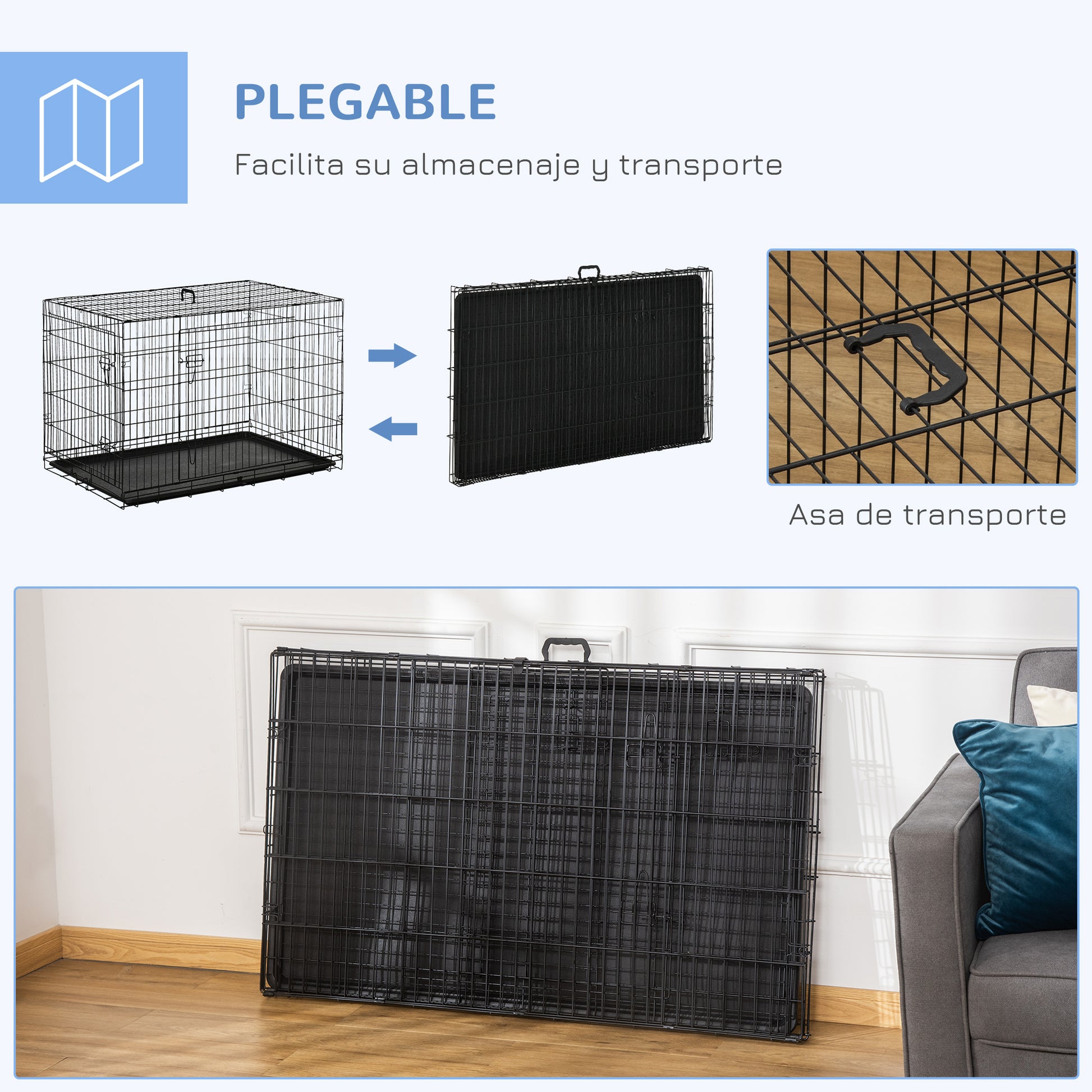 Pawhut Transportín Jaula De Transporte De Metal Para Perro 106x71,5x76 Cm Negro_3
