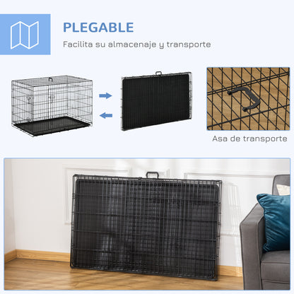 Pawhut Transportín Jaula De Transporte De Metal Para Perro 106x71,5x76 Cm Negro_3