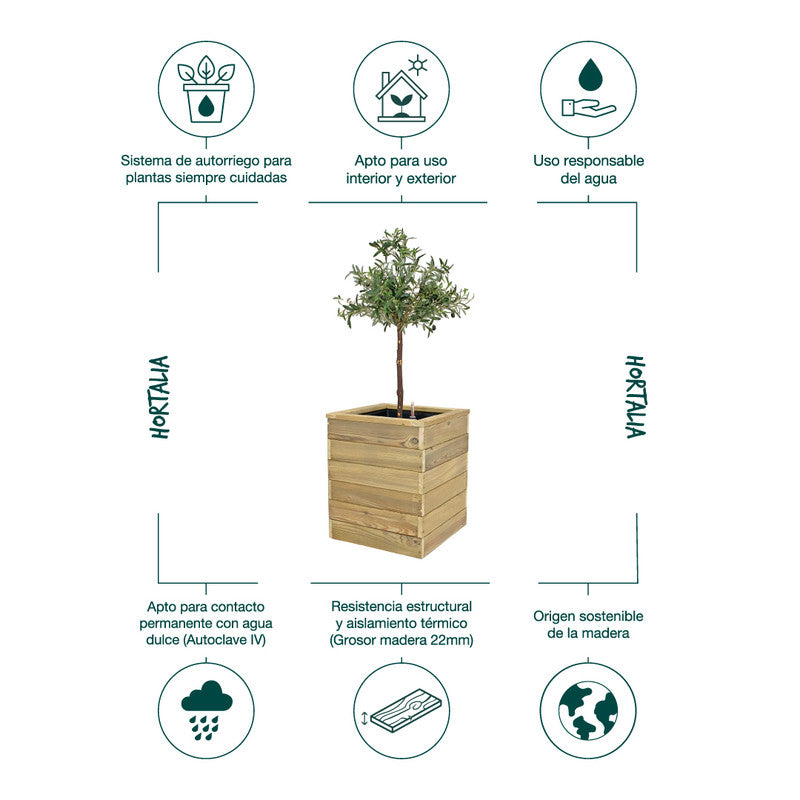 Jardinera De Madera Con Autorriego 50x50x60 Cm Nidum Basic Hortalia_4