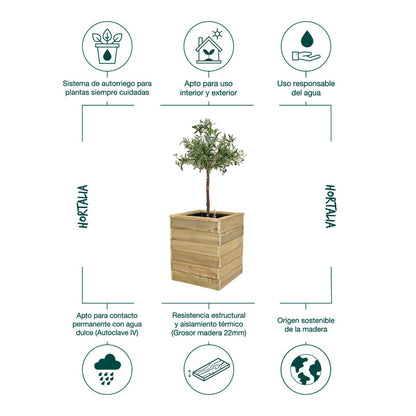 Jardinera De Madera Con Autorriego 50x50x60 Cm Nidum Basic Hortalia_4