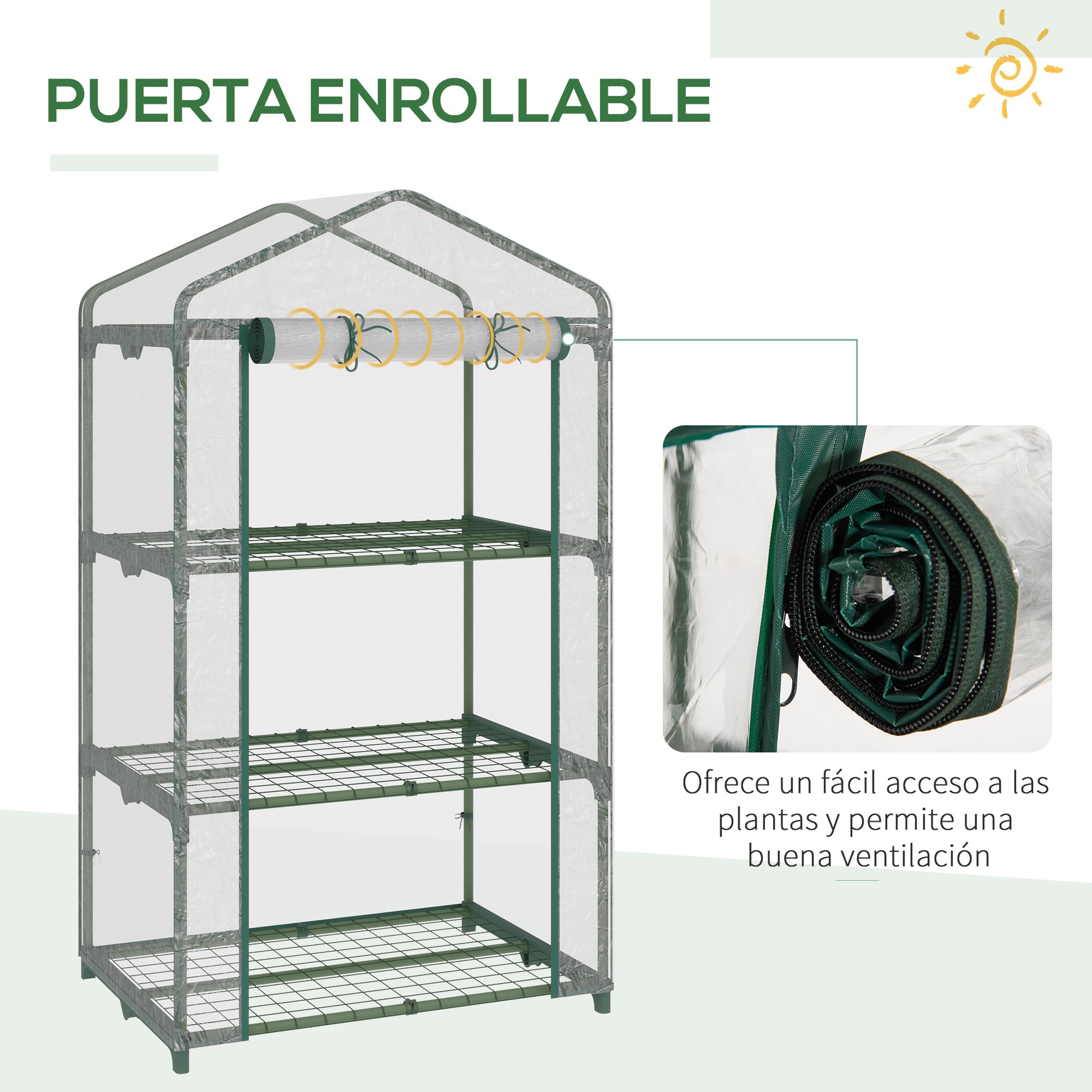 Outsunny Invernadero Jardín Terraza Con 3 Estantes Metálicos Y Puerta Enrollable_4