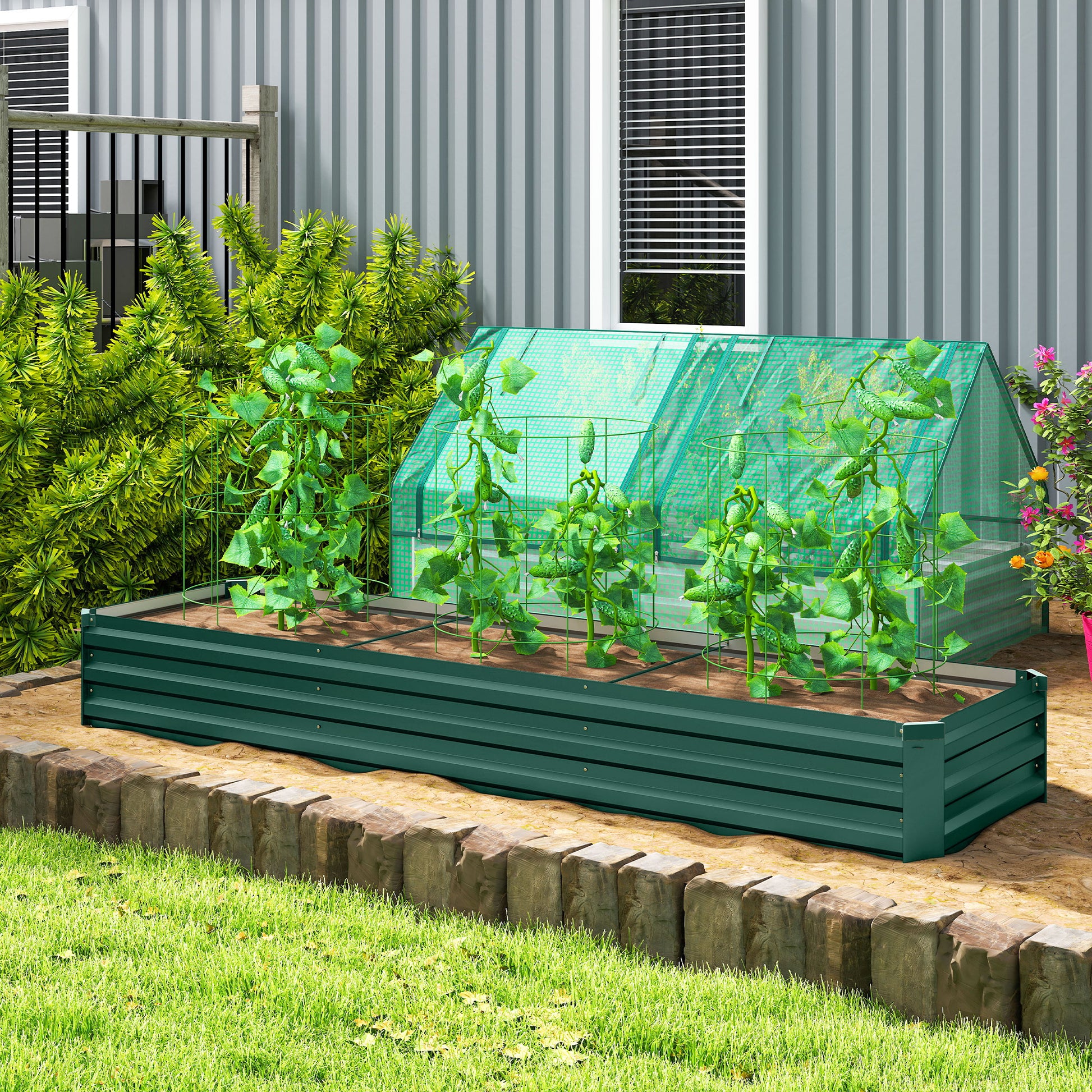 Outsunny Jardinera Exterior Grande Rectangular De Acero Galvanizado 240x60x30 Cm_1