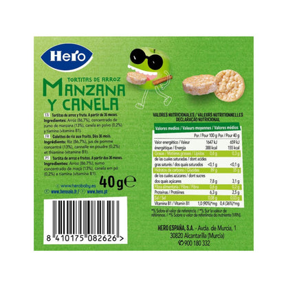 Tortitas de Arroz, Manzana y Canela sin gluten 40 g- Hero/Kids
