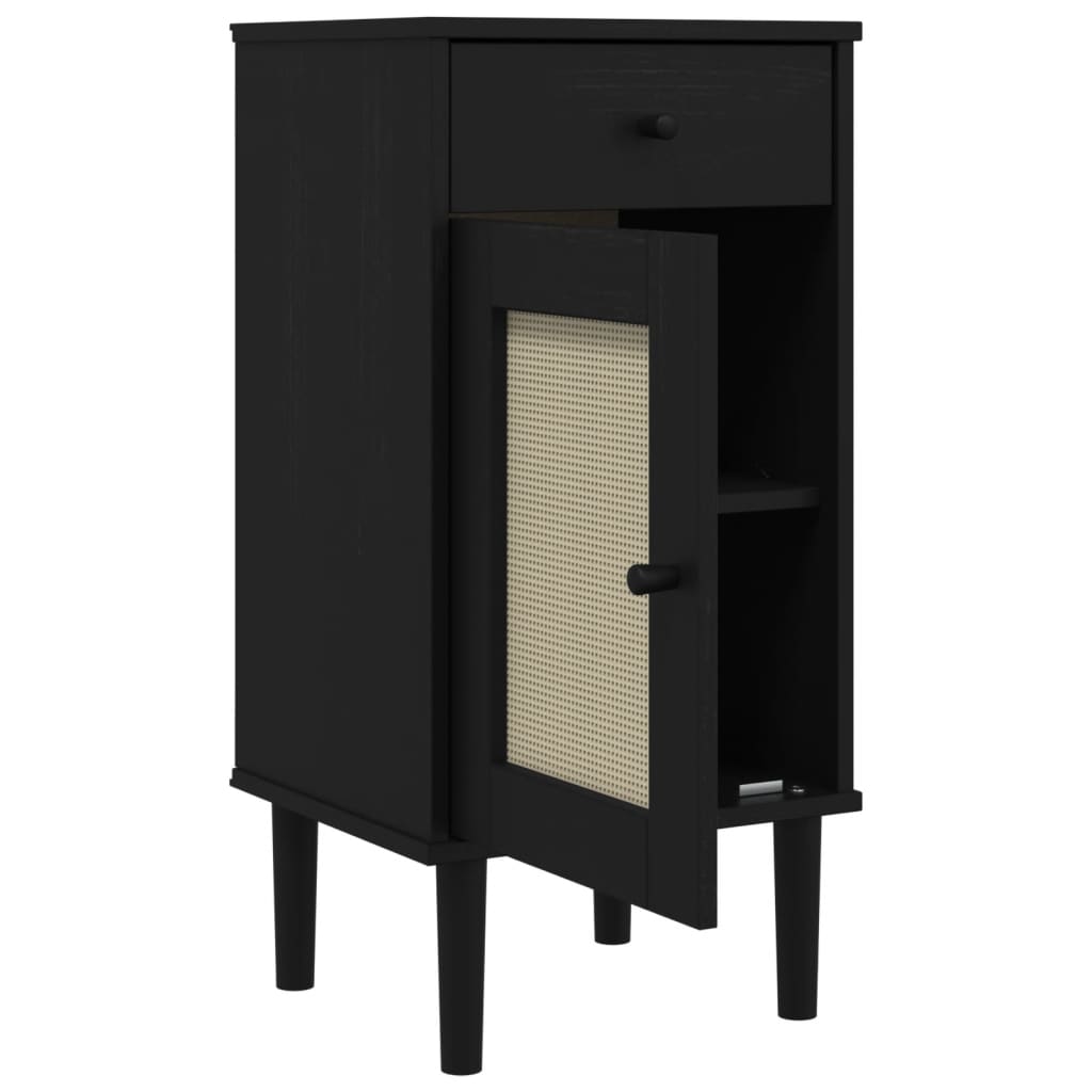 Mesita Noche Senja Aspecto Ratán Madera Pino Negro 40x35x80 Cm_4