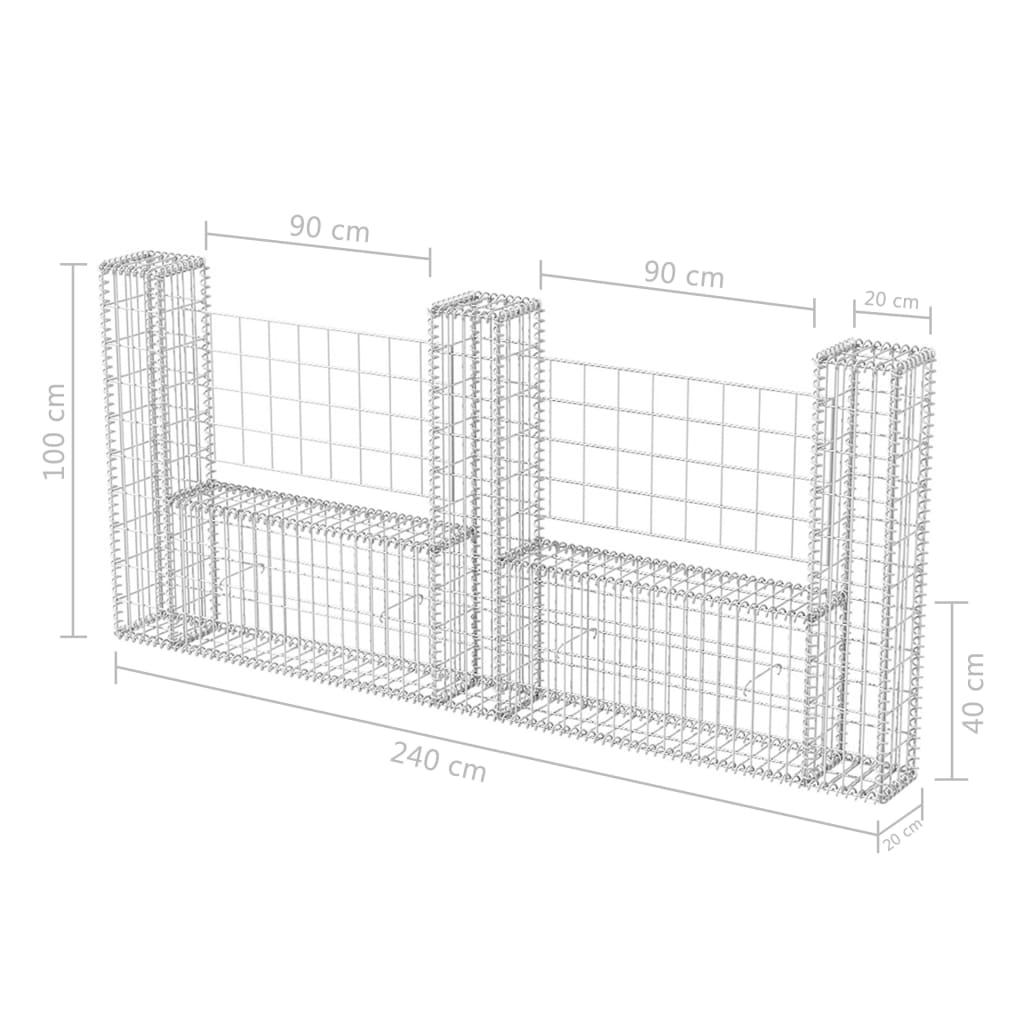 Cesta En Forma De U Muro De Gaviones Galvanizado 240x20x100 Cm / Vetonek_5