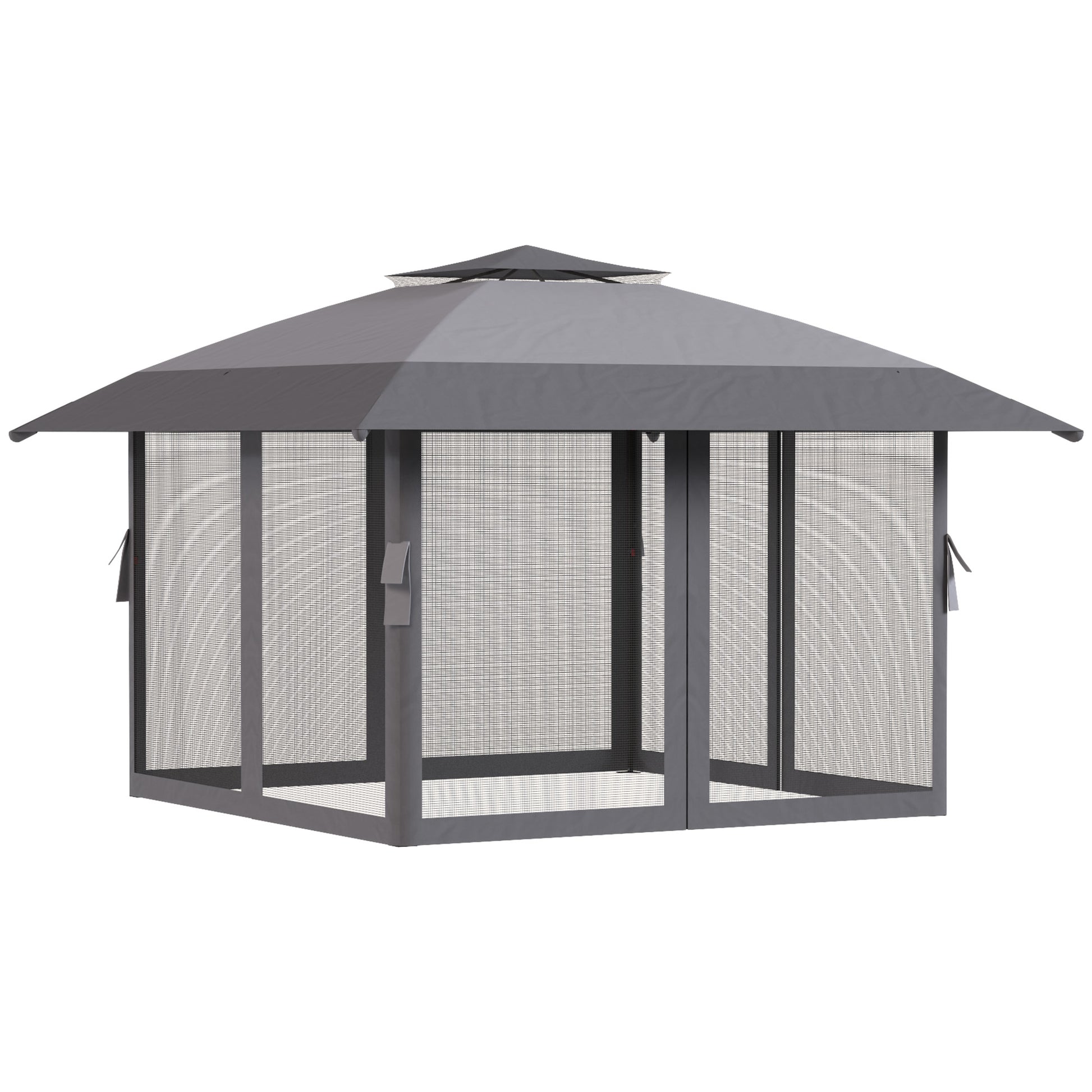 Outsunny Carpa Plegable 4x4 M Con Doble Techo Altura Ajustable 4 Laterales Gris_4