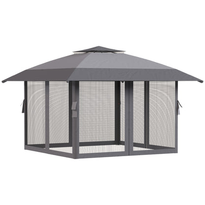 Outsunny Carpa Plegable 4x4 M Con Doble Techo Altura Ajustable 4 Laterales Gris_4