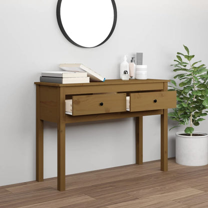 Mesa Consola De Madera Maciza De Pino Marrón Miel 100x35x75 Cm_1