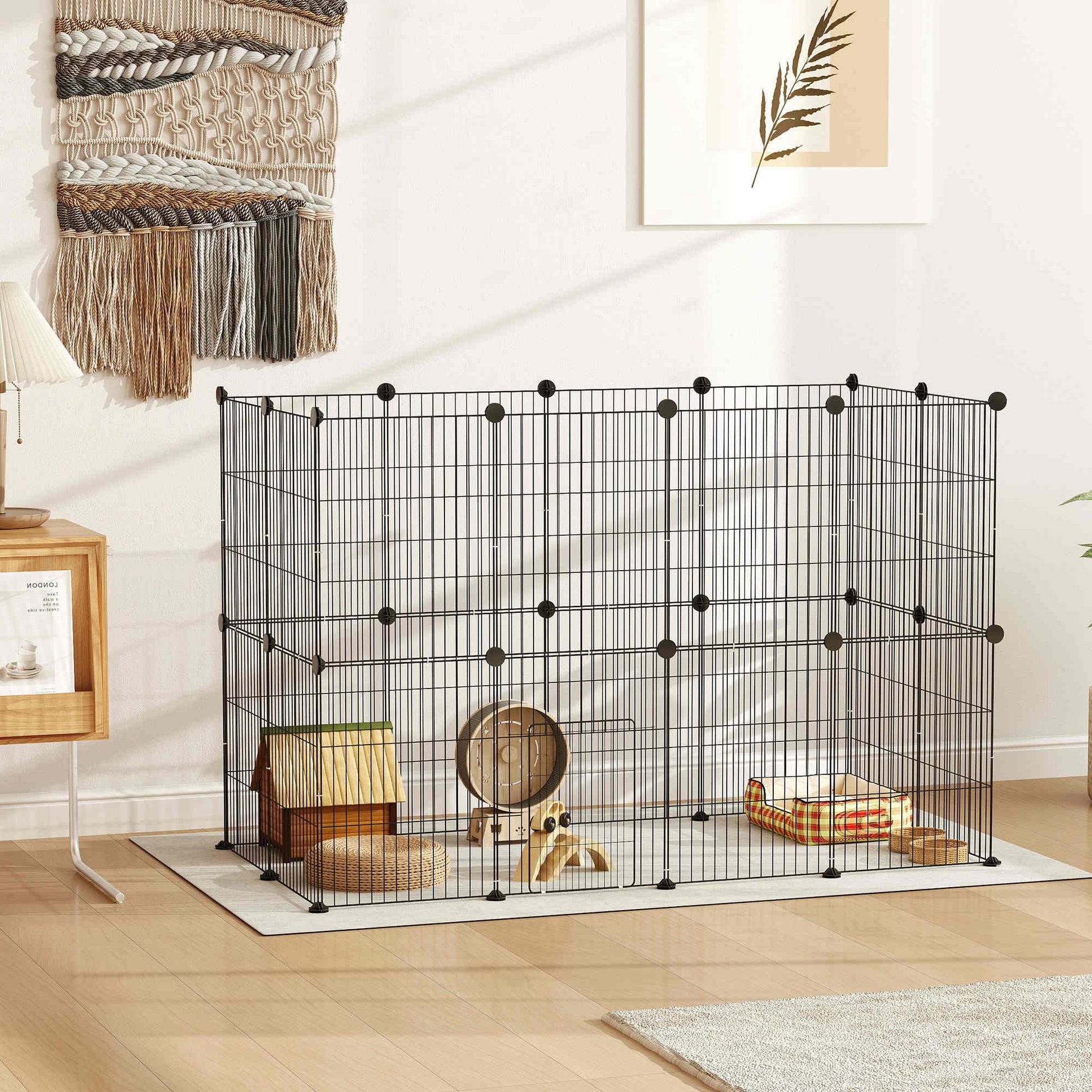 Pawhut Jaula Para Animales Pequeños Forma Personalizable 120x60x80 Cm Negro_1