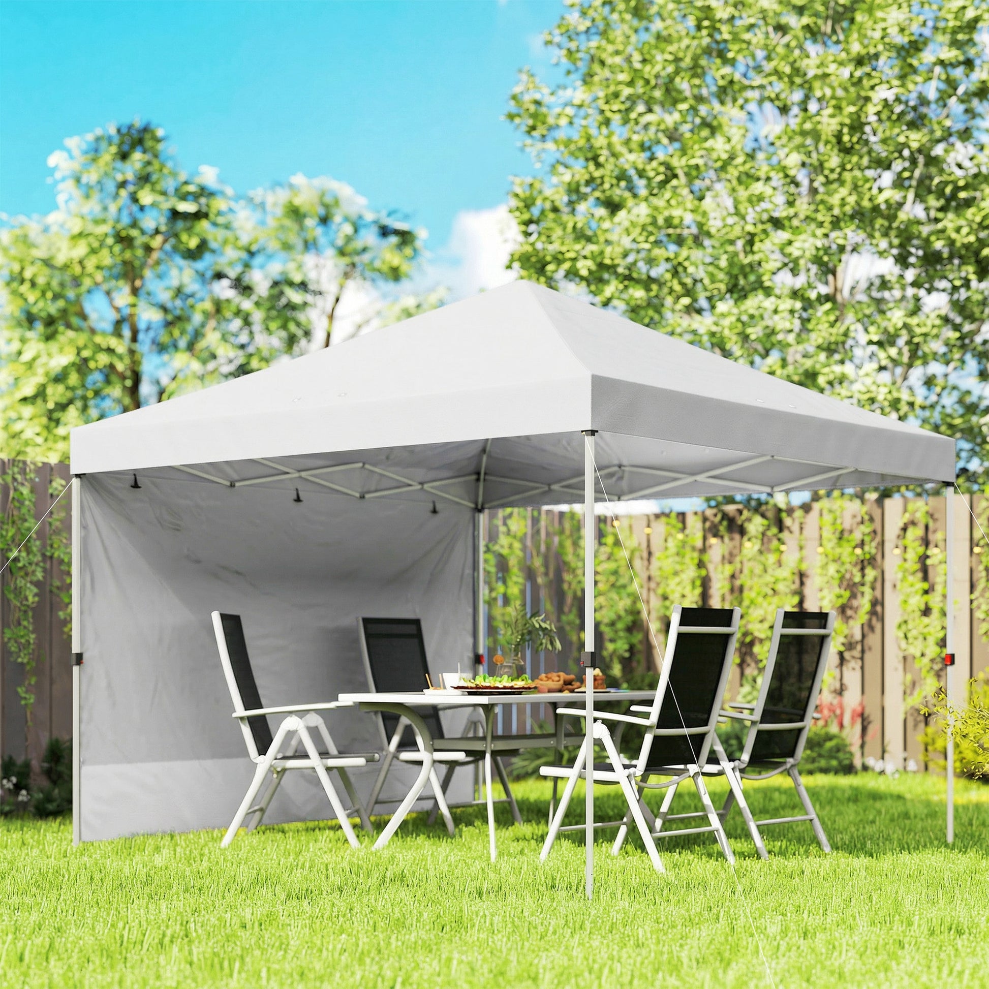 Outsunny Carpa Plegable Pop-up 3x3 M Con Pared Upf50+ Altura Ajustable Blanco_1