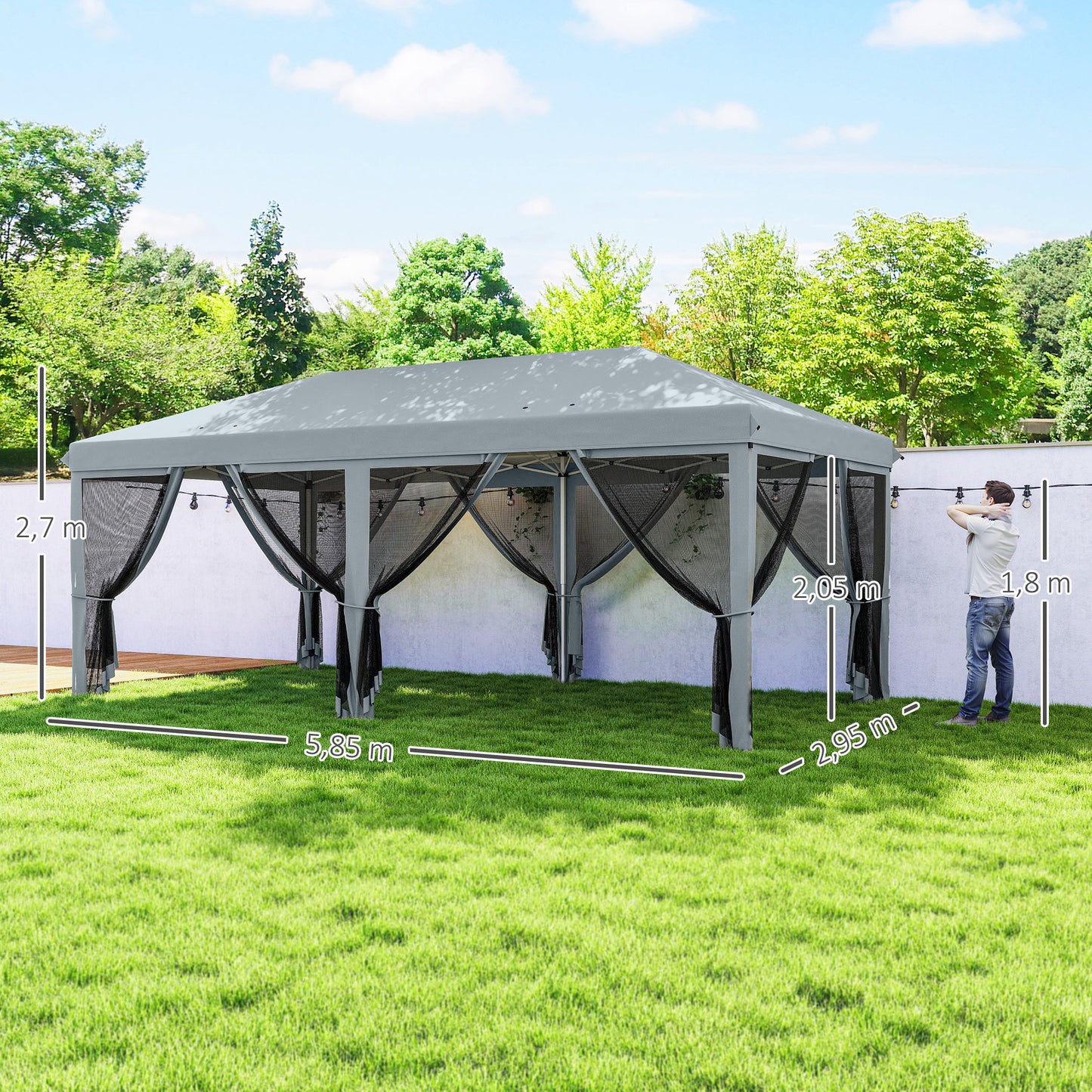 Outsunny Carpa Plegable 6x3 M Con 6 Paredes Laterales De Malla Anti-uv Gris_2