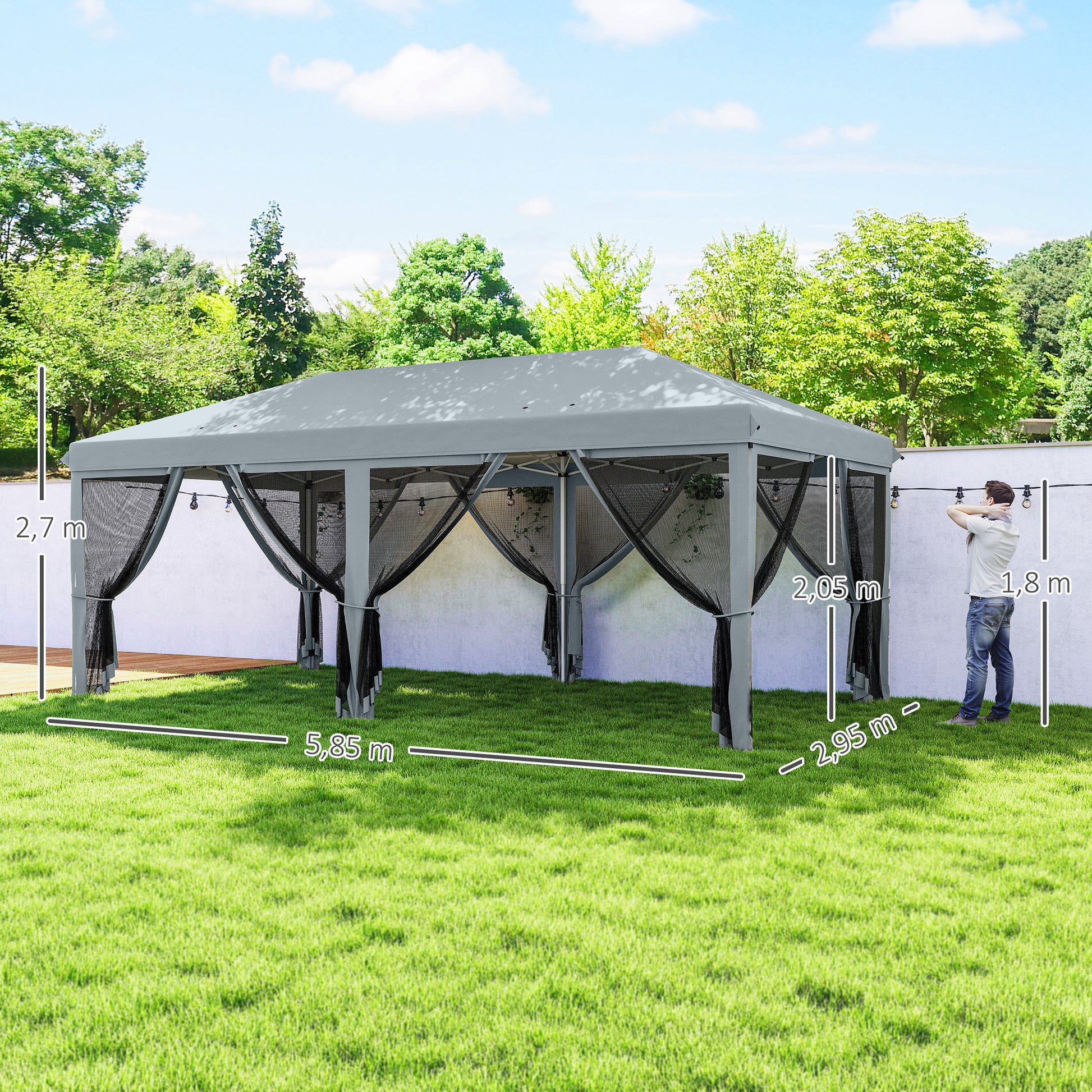 Outsunny Carpa Plegable 6x3 M Con 6 Paredes Laterales De Malla Anti-uv Gris_2