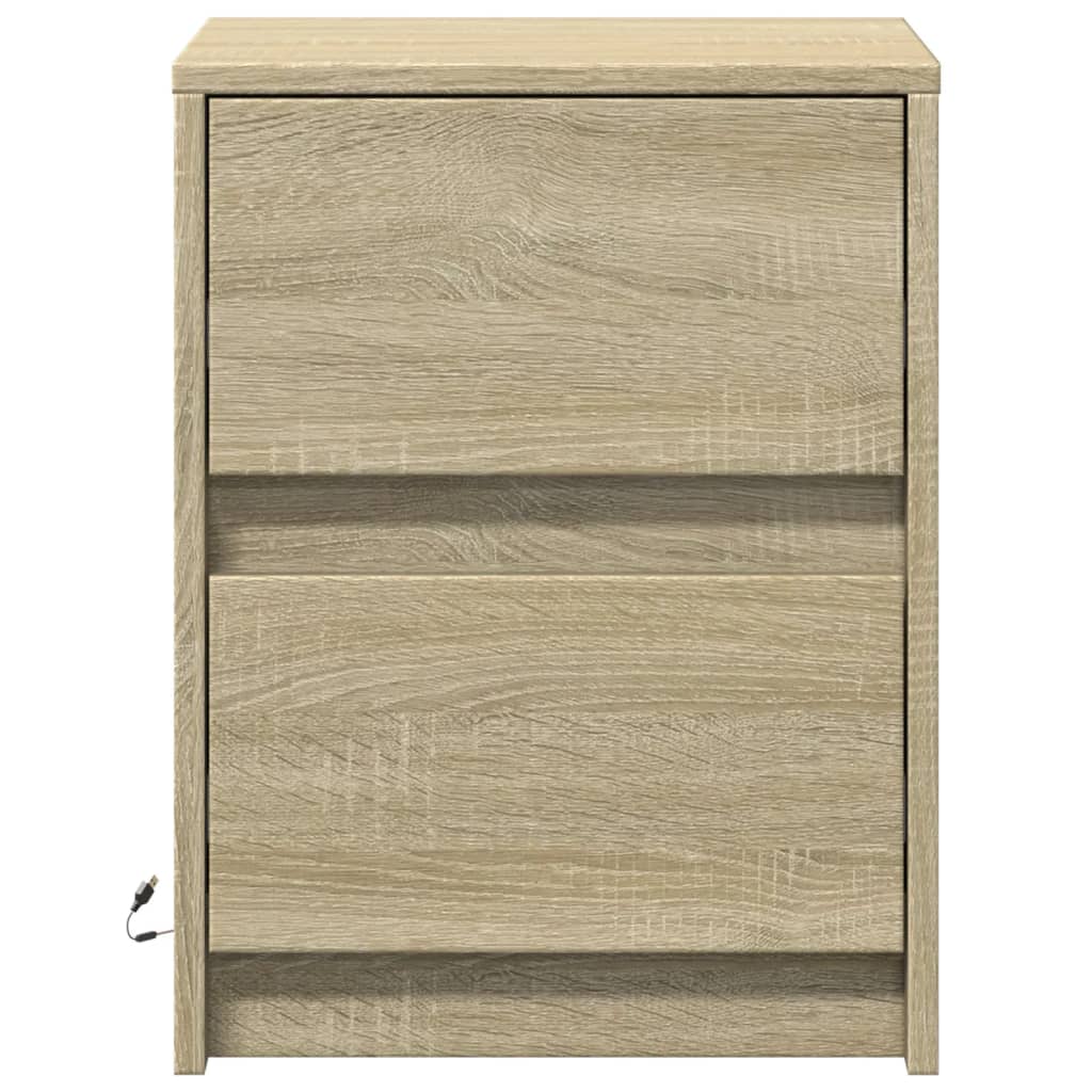 Mesitas De Noche Luces Led 2 Uds Madera Ingeniería Roble Sonoma_4