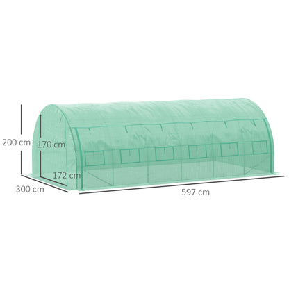 Outsunny Invernadero De Exterior 6x3x2 M Con Puerta Y 12 Ventanas De Malla Verde_2