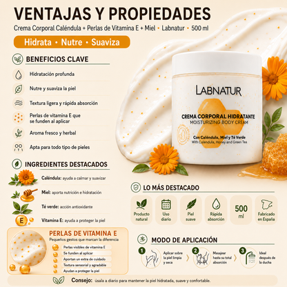 Crema Corporal Hidratación Profunda con Perlas de Vitamina E, Caléndula y Miel - Labnatur - 500 ml_3