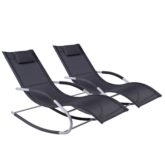 Outsunny Conjunto De 2 Mecedoras De Exterior Con Reposacabezas 63x144x84cm Negro_0