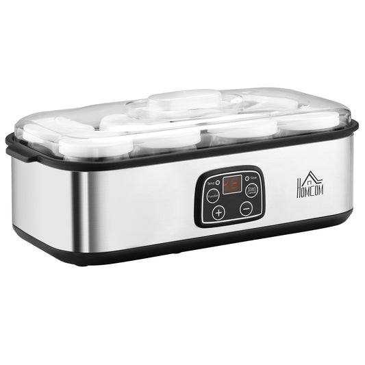 Homcom Yogurtera Capacidad 1,44l Con 8 Tarros 180ml Temporizador Y Termostato_0
