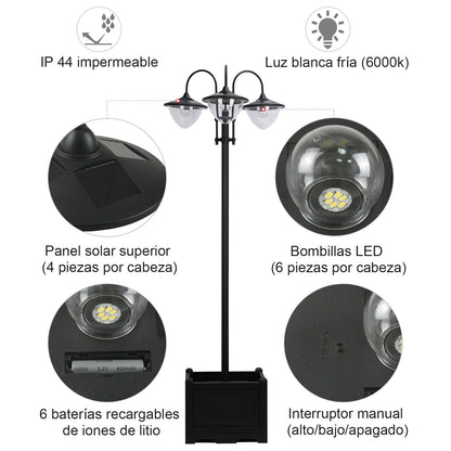 Outsunny Farol Solar De Jardín 189 Cm Con 18 Luces Led Blanca Fría 6000k Ip44_5