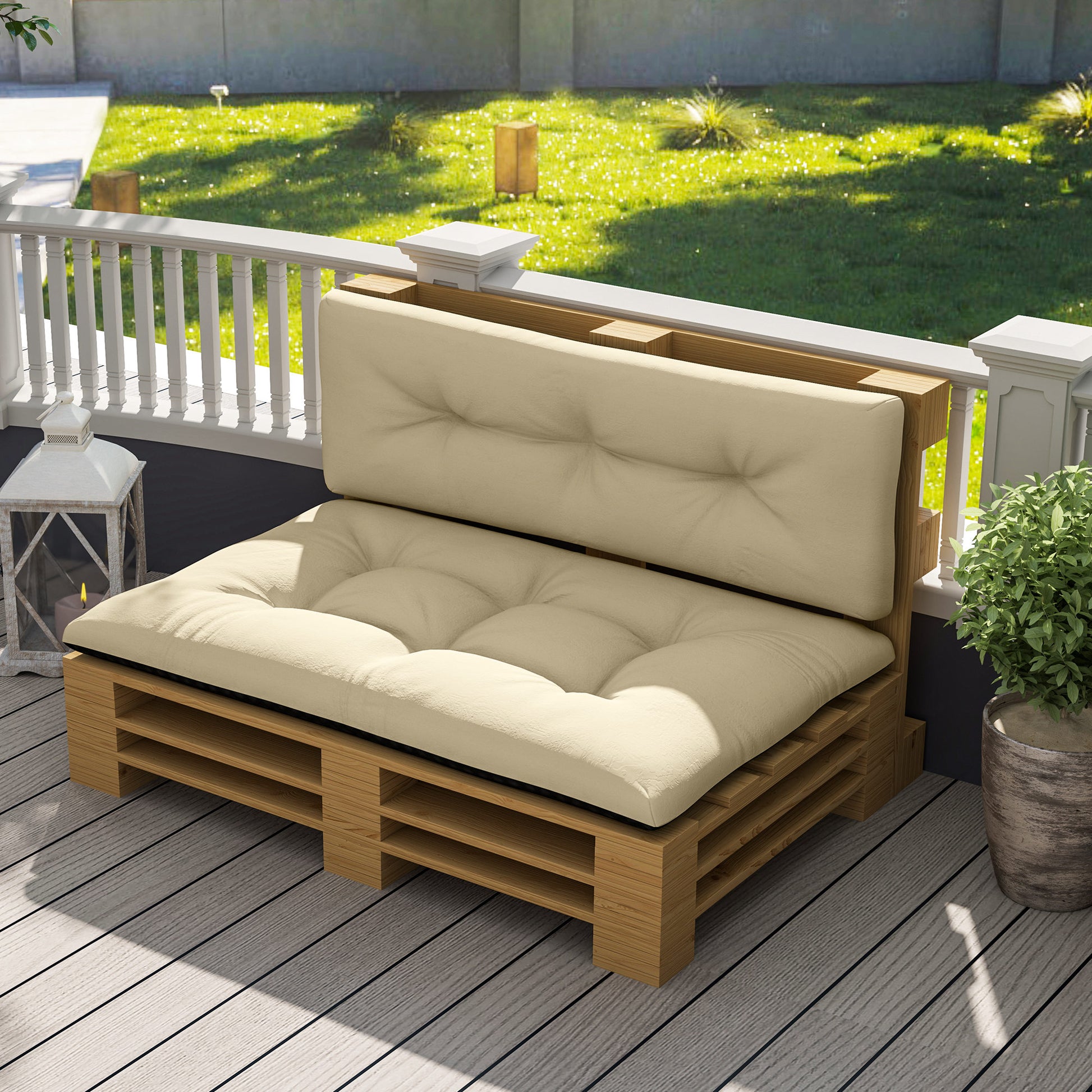 Outsunny Cojines Para Palets 2-piezas Set De Tela Resistente Impermeable Beige_1