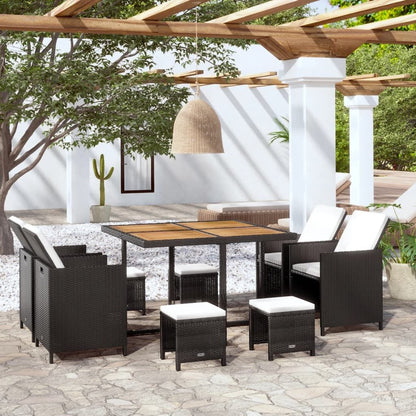 Vidaxl Set Comedor De Jardín 9 Pzas Ratán Sintético Y Madera Negro_1