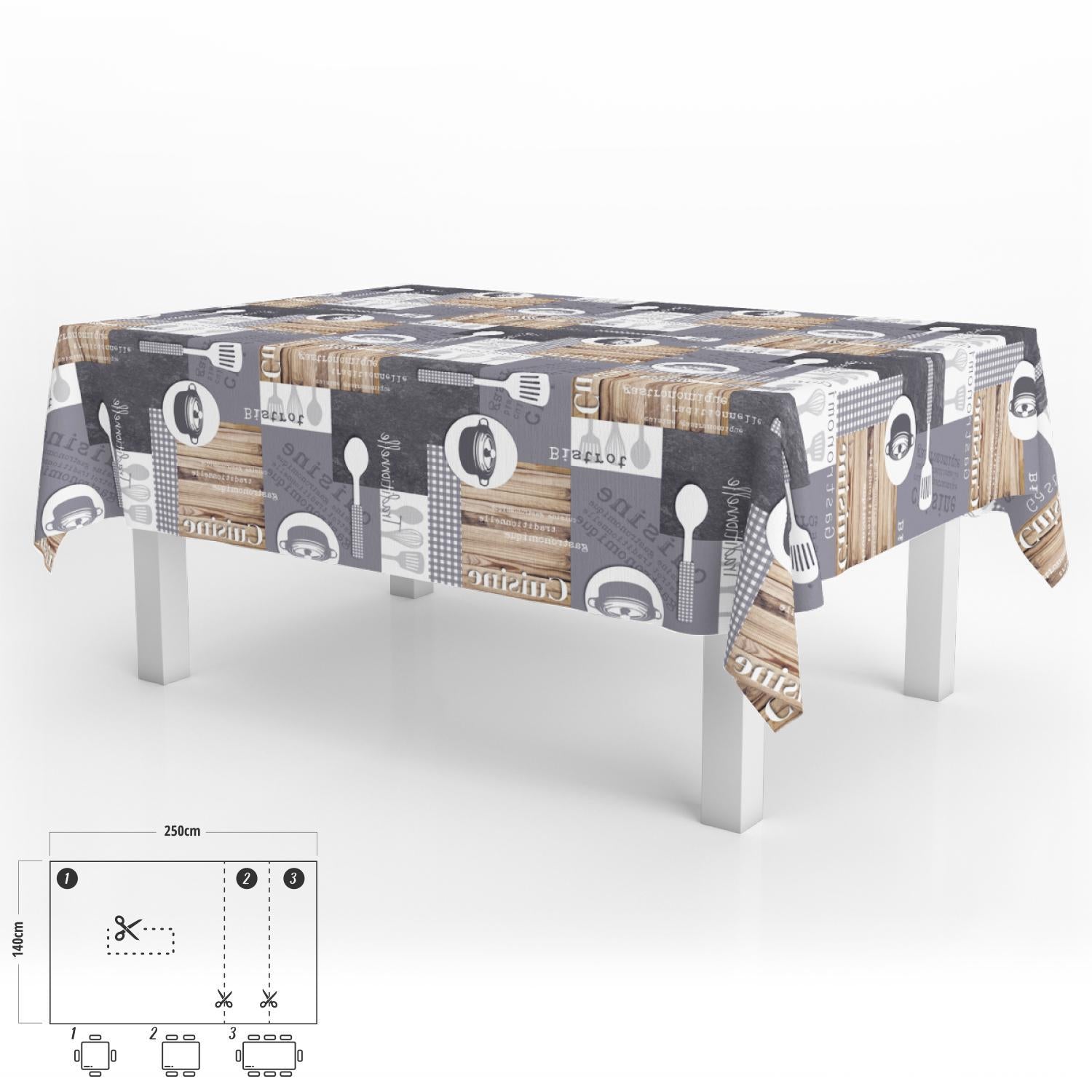 Mantel Hule Rectangular Cuisin Impermeable Antimanchas Pvc 140 X 250 Cm.  Recortable Uso Interior Y Exterior_0