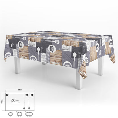 Mantel Hule Rectangular Cuisin Impermeable Antimanchas Pvc 140 X 250 Cm.  Recortable Uso Interior Y Exterior_0