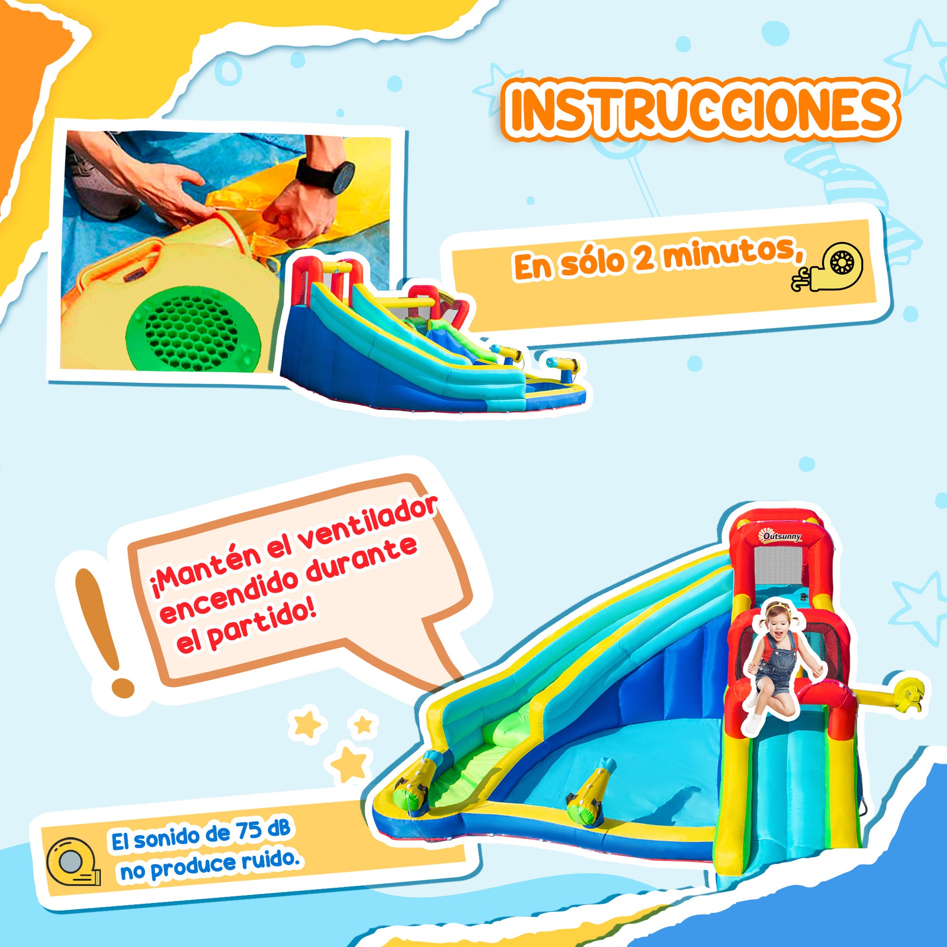 Outsunny Castillo Hinchable Para Niños +3 Años 385x365x200 Cm Multicolor_5