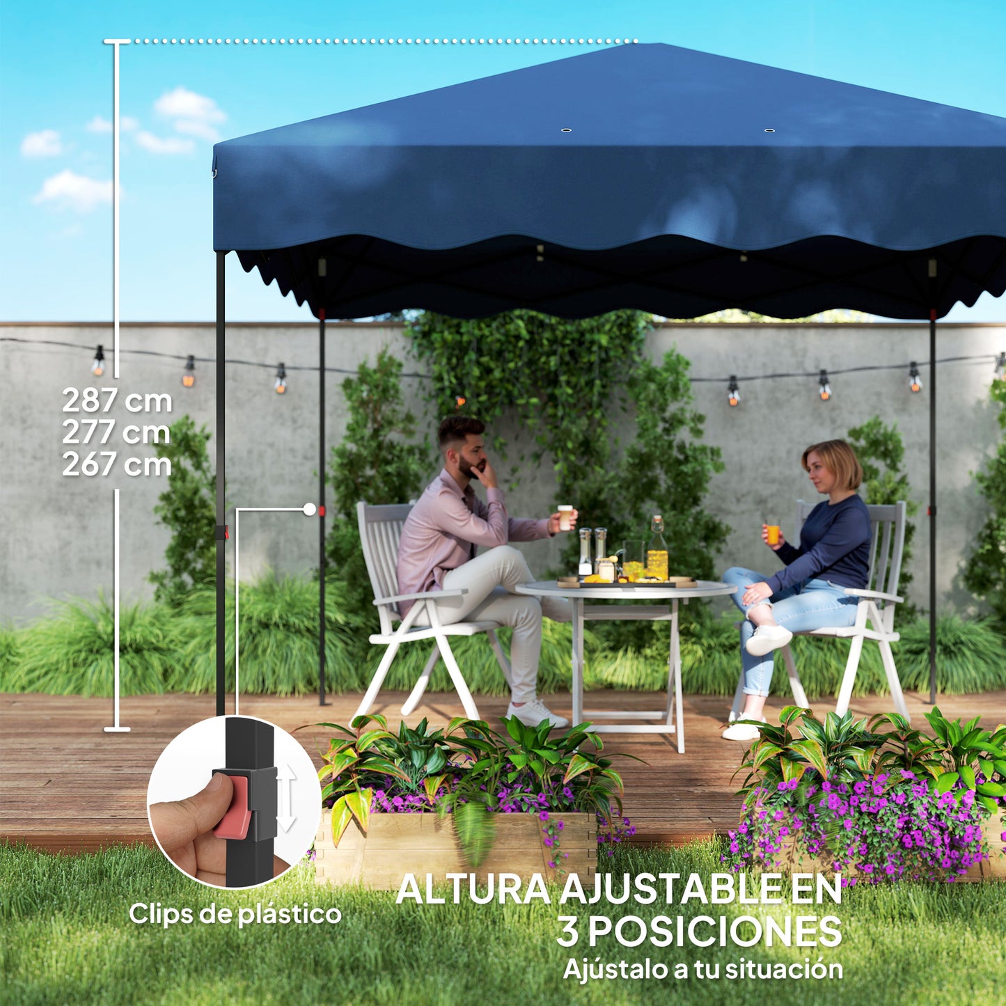Outsunny Carpa Plegable Pop-up Gazebo 3x3 M Con Protección Uv 50+ Azul Oscuro_4