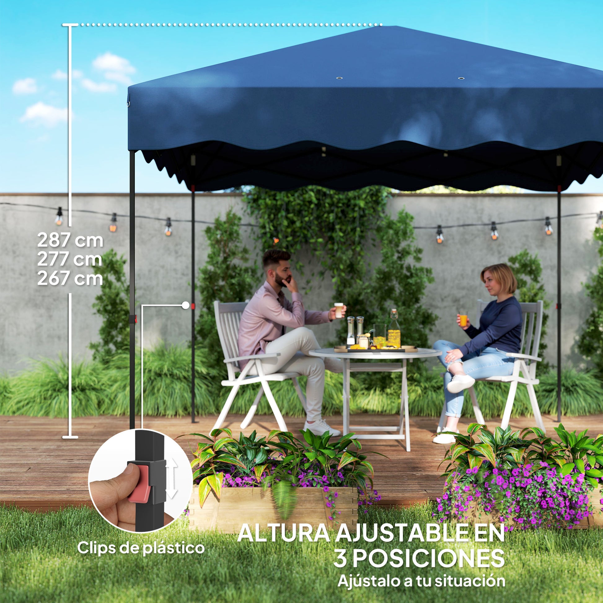 Outsunny Carpa Plegable Pop-up Gazebo 3x3 M Con Protección Uv 50+ Azul Oscuro_4
