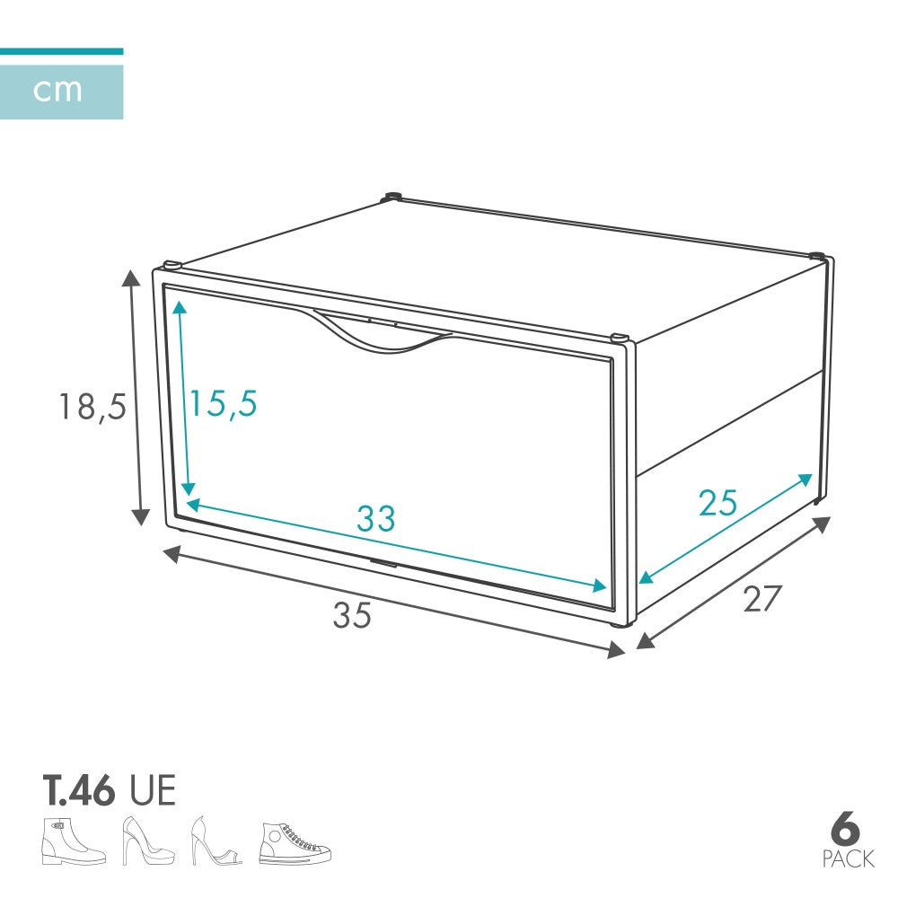 Pack 6 Cajas Zapatos Plástico Apilables Y Antivuelco Max Home_3