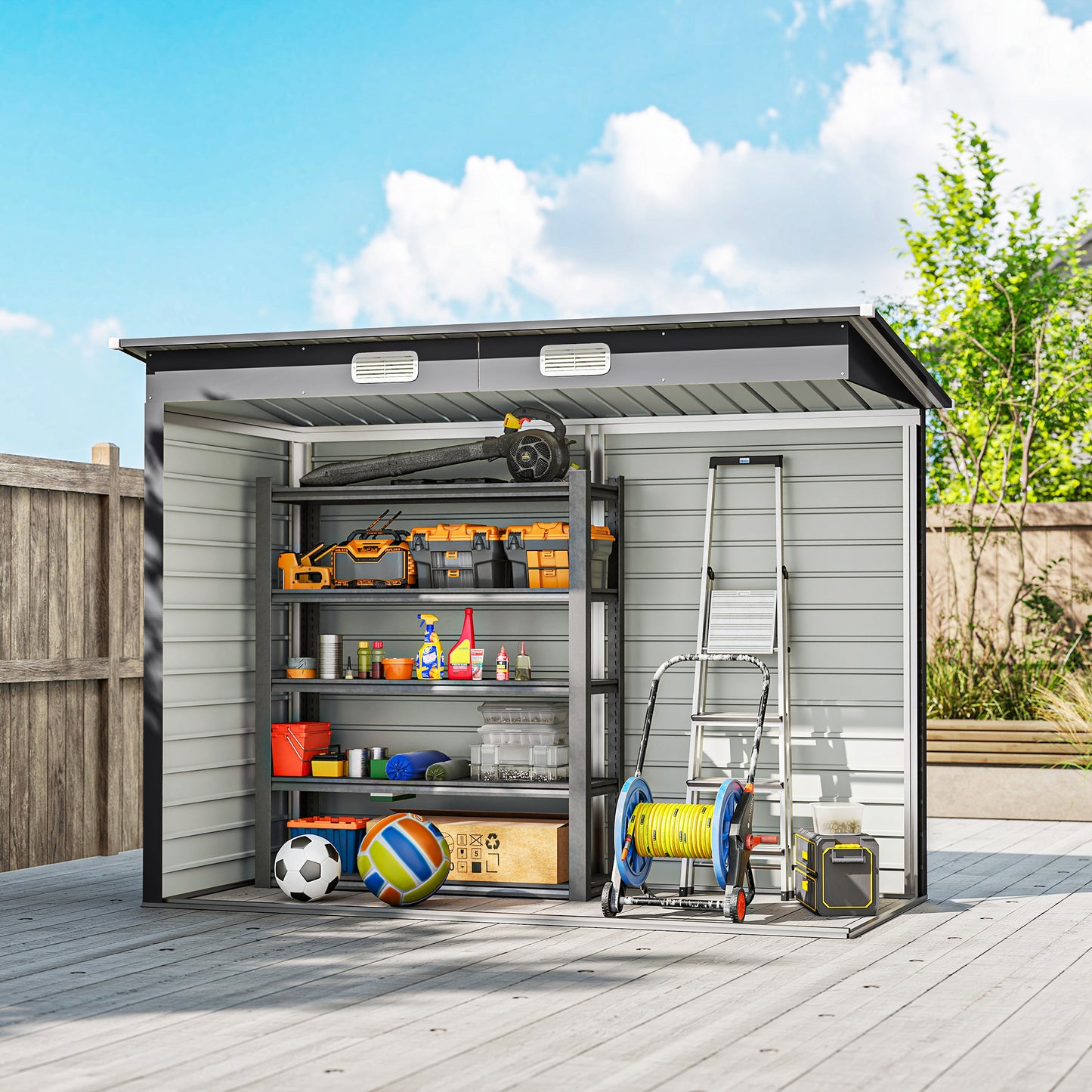 Outsunny Caseta De Jardín Exterior 2,7m² 249x121x183 Cm Con Doble Puerta Gris_3
