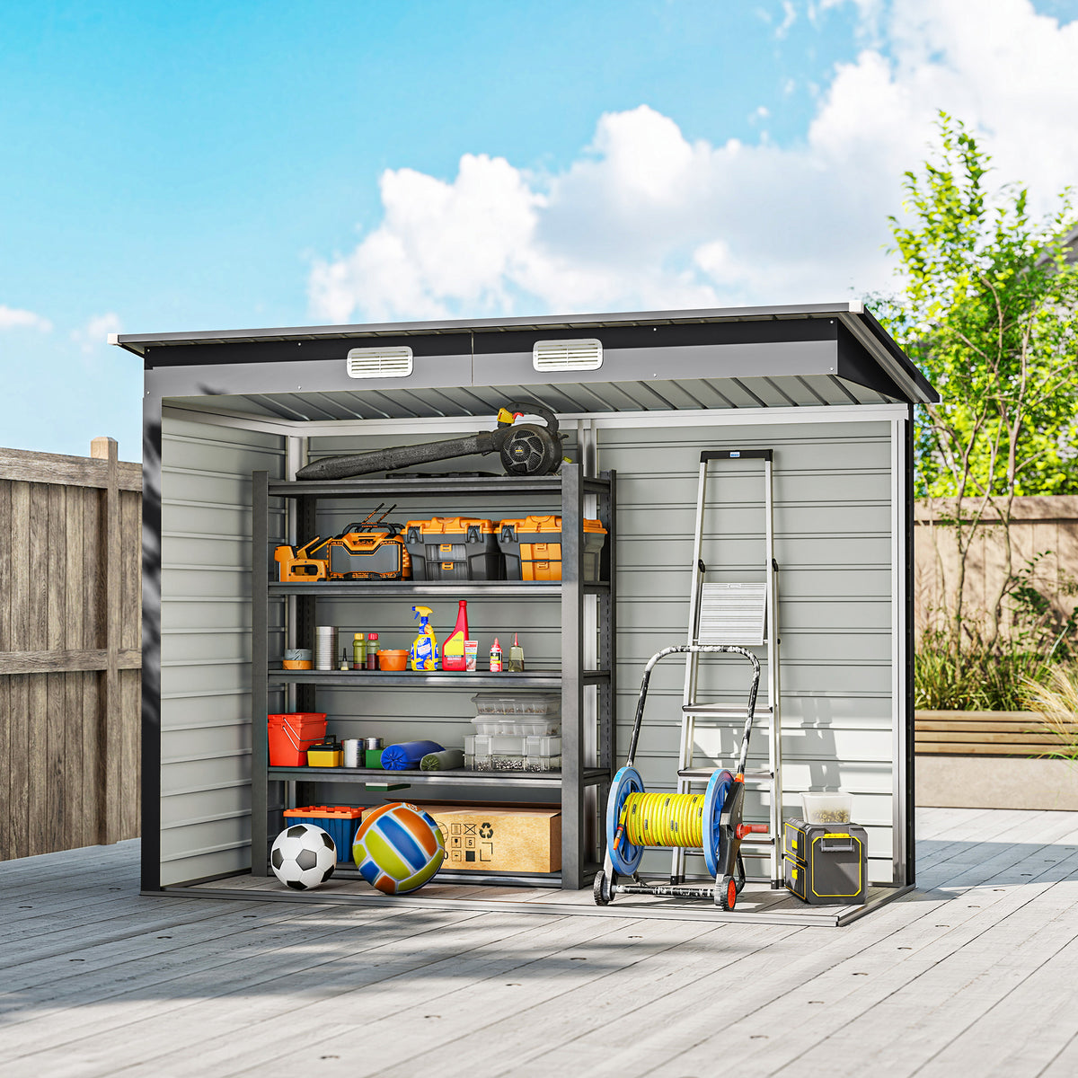 Outsunny Caseta De Jardín Exterior 2,7m² 249x121x183 Cm Con Doble Puerta Gris_3
