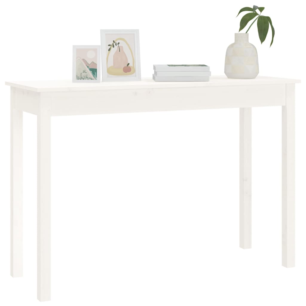 Mesa Consola De Madera Maciza De Pino Blanco 110x40x75 Cm_2