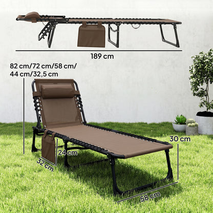 Outsunny Tumbona Plegable Respaldo Ajustable Y Reposacabezas 189x58x30 Cm Marrón_2