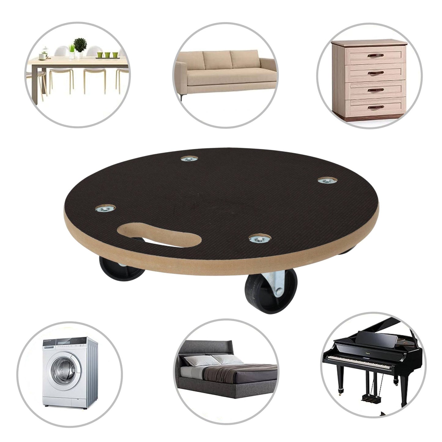 Well Home Carro De Transporte Redondo Ø38cm Con Base Antideslizante Negro