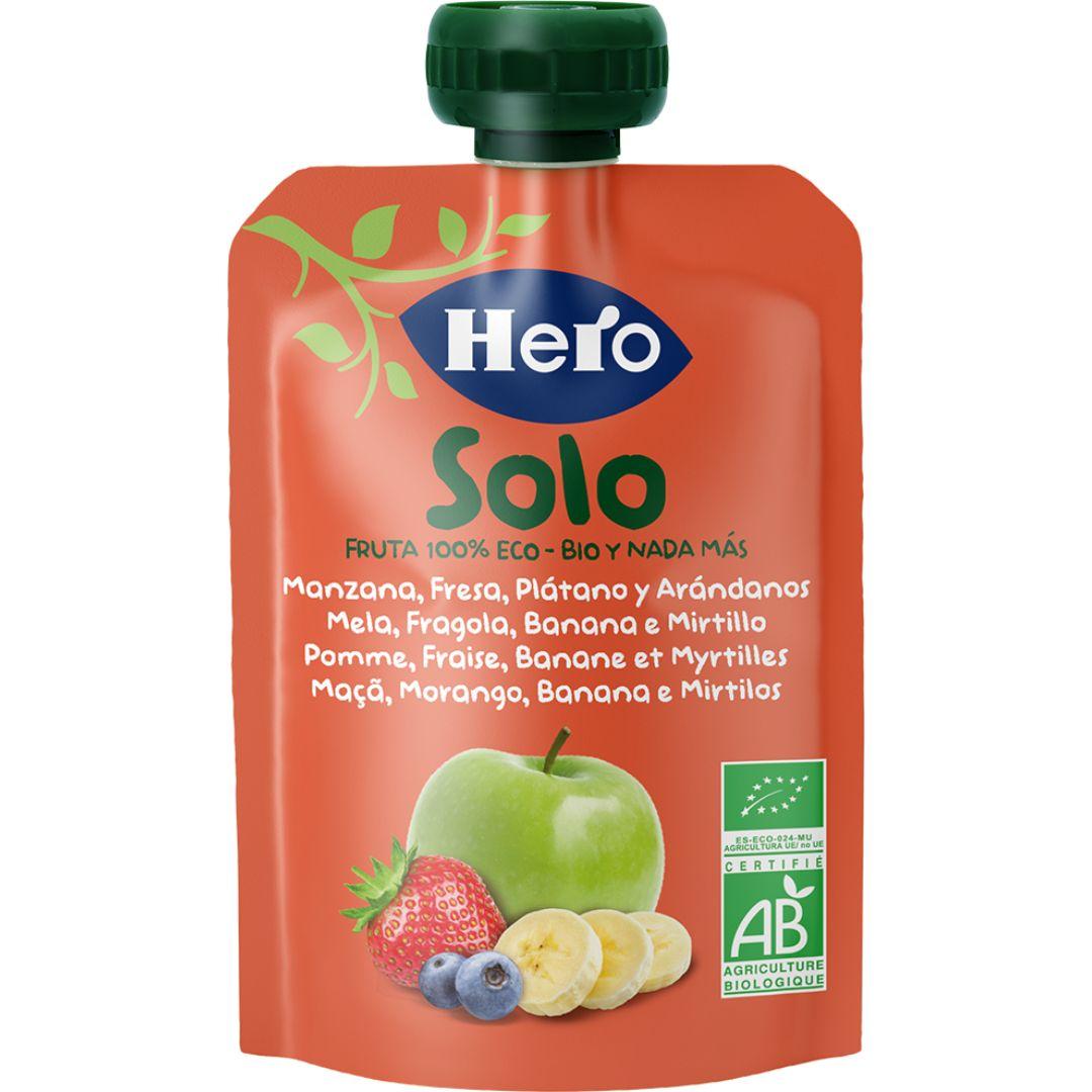 Bolsita Fruta 100 % Eco sabor Manzana, Fresa, Plátano y Arándanos 4x100 g-Hero Solo
