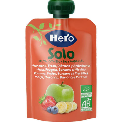 Bolsita Fruta 100 % Eco sabor Manzana, Fresa, Plátano y Arándanos 4x100 g-Hero Solo