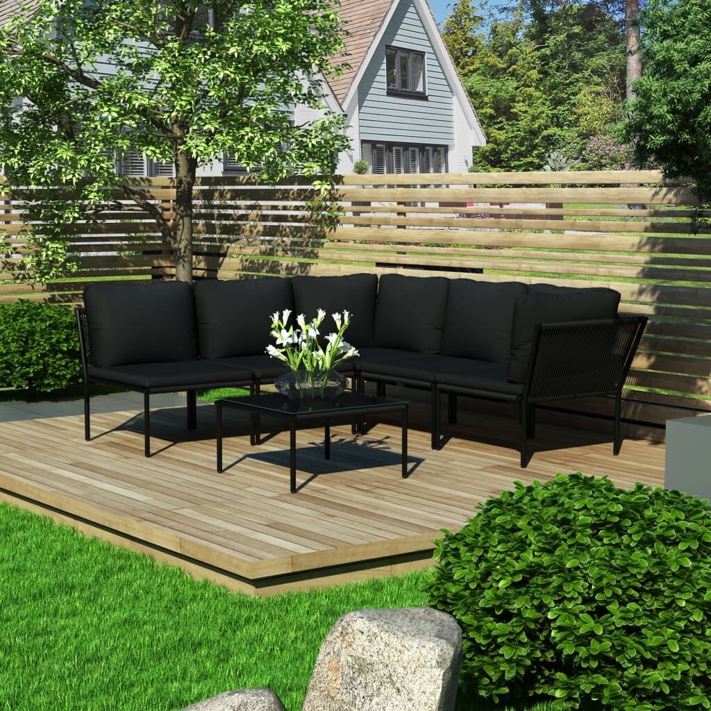 Vidaxl Juego De Muebles De Jardín 6 Piezas Con Cojines Pvc Negro_1