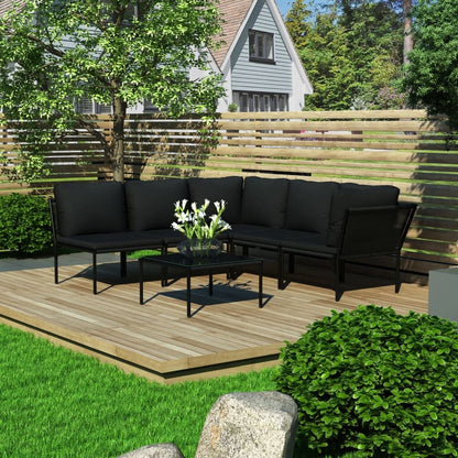 Vidaxl Juego De Muebles De Jardín 6 Piezas Con Cojines Pvc Negro_1