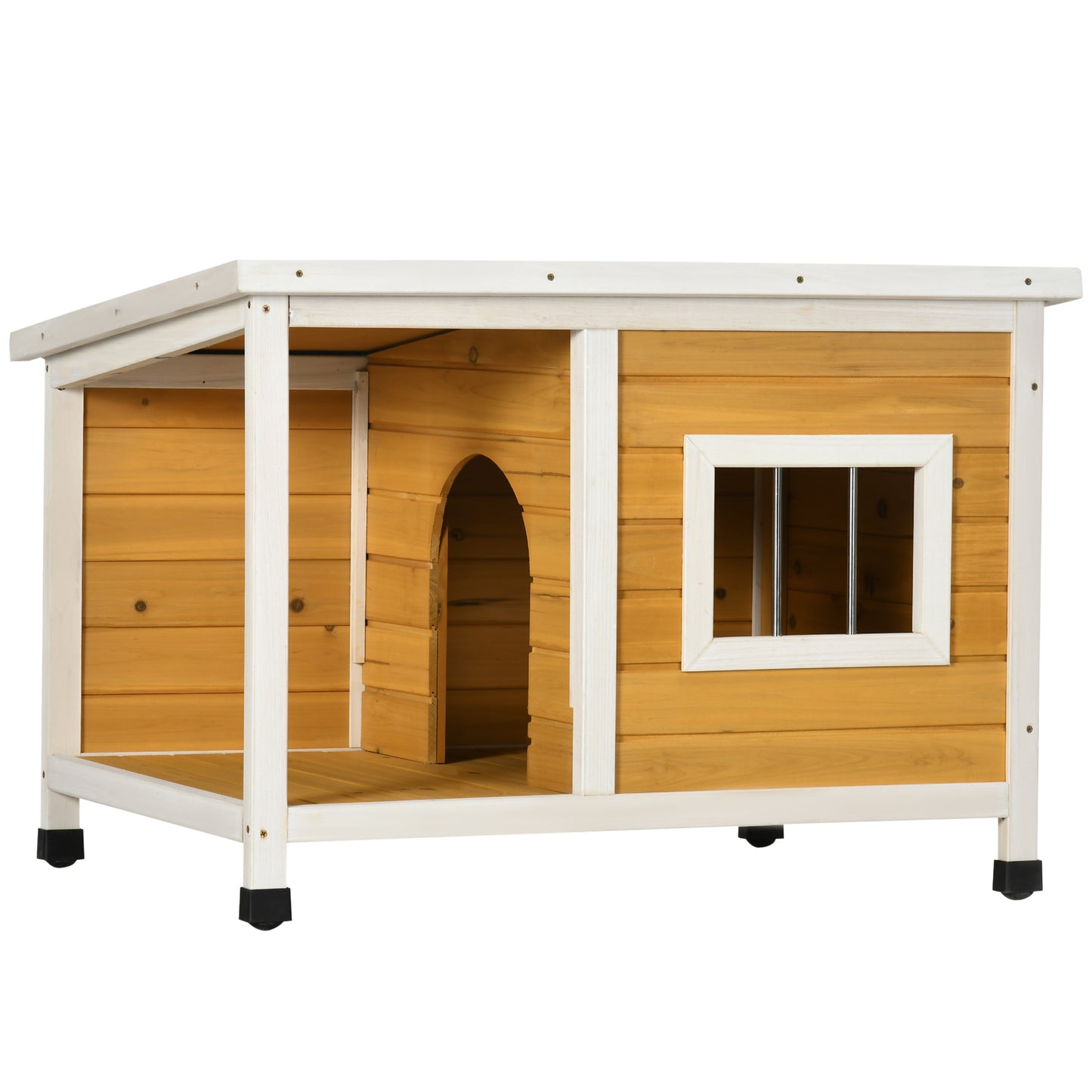 Pawhut Caseta Para Perros De Madera 85,5x62x60cm Con Techo Asfáltico Impermeable_0