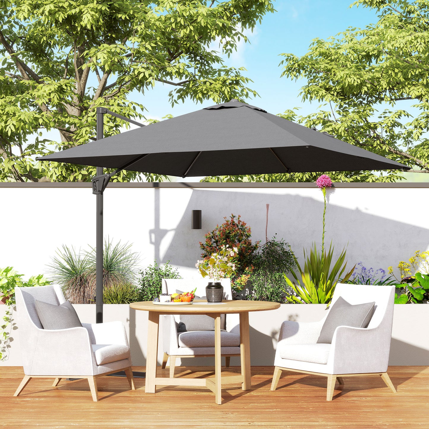 Outsunny Sombrilla Aluminio Jardín Con Rotación 360° Inclinable 5 Niveles Gris_1